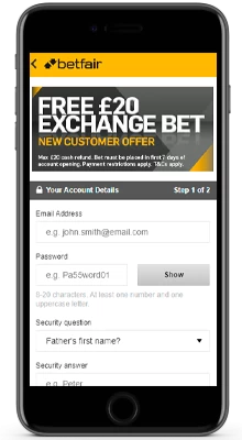 home in the betfair app on iphone
