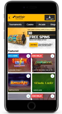 list of games in the betfair mobile app on ios