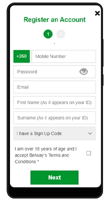 betway application registration form for android