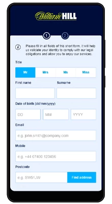 registration in the william hill mobile application on android