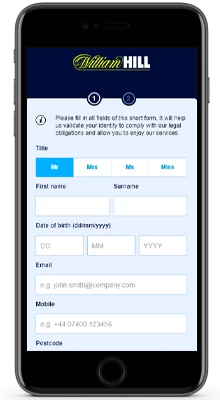 registration in the william hill app on ios