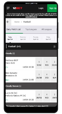 sports betting line in 12bet app on android